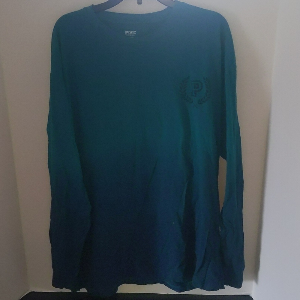 Long sleeve PINK brand t-shirt women's size medium. Teal blue ombre.
